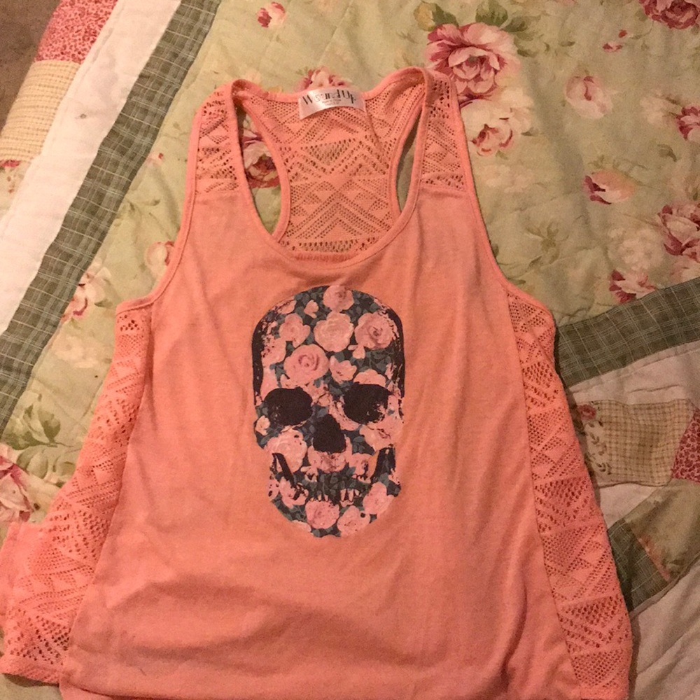 Pink floral skull graphic t wound up brand